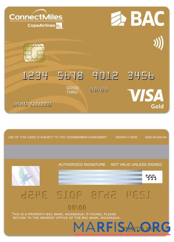 Blank Nicaragua BAC Bank visa gold card download for verification